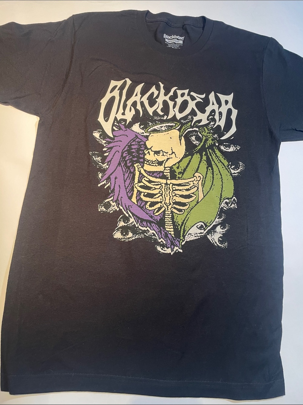 BlackBear Short Sleeve Tee with Purple & Green Skeleton Chest Graphic